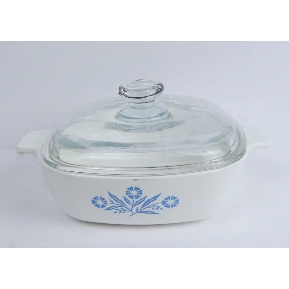VTG Blue Cornflower Corning Ware 1 QT. Glass Lid w/ Large Knob Made in USA